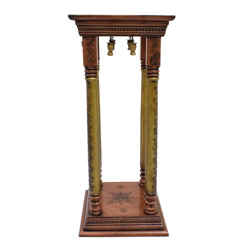 WOODEN PILLAR STOOL WITH COPPER WORK