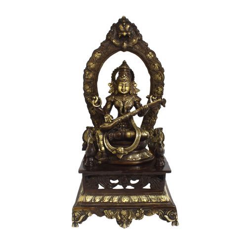 BRASS PRABHAVALI SARASWATHI IDOL WITH ANTIQUE FINISH