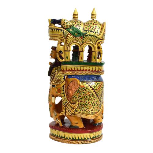 WOODEN AMBARI ELEPHANT WITH PAINTED FOR HOME DECOR