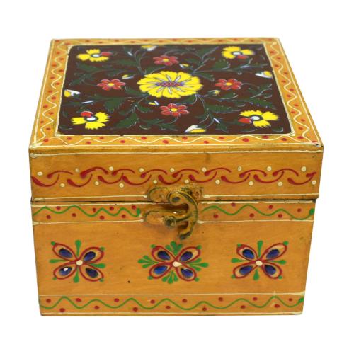 HAND PAINTED WOODEN BOX WITH TILE WORK