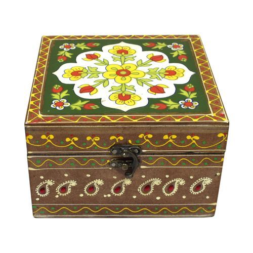 HAND PAINTED WOODEN BOX WITH TILE WORK