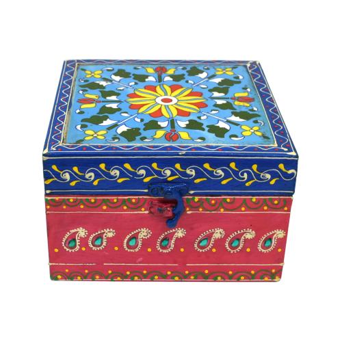 HAND PAINTED WOODEN BOX WITH TILE WORK