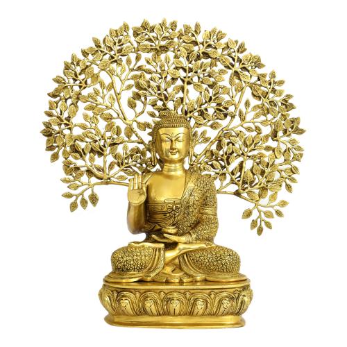 BRASS BUDDHA IDOL WITH TREE