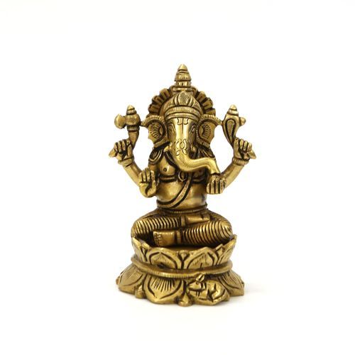 BRASS GANESHA IDOL WITH LOTUS