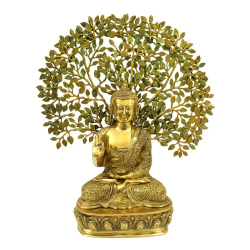 BRASS BUDDHA IDOL WITH TREE
