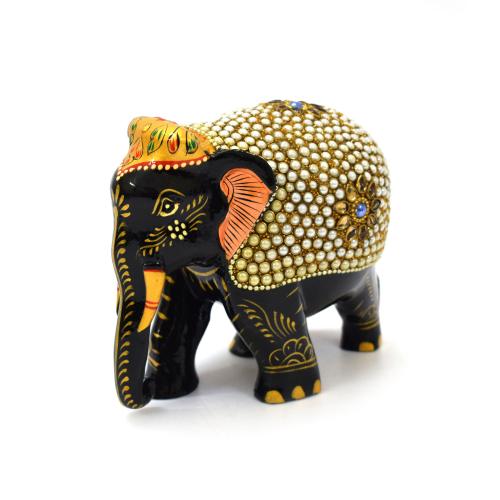 WHITE WOODEN ELEPHANT WITH PEARL WORK FOR HOME DECOR