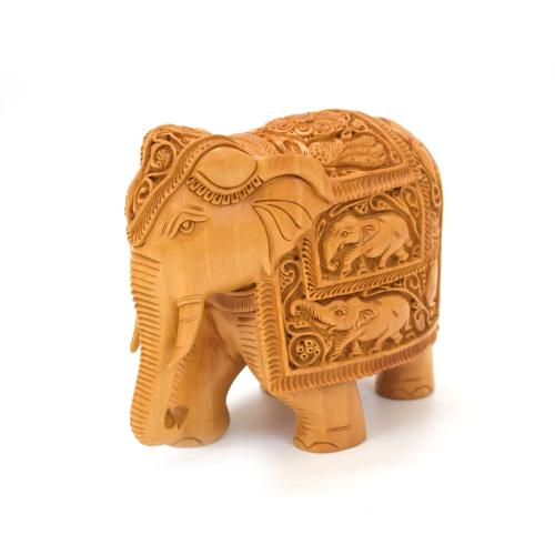 WHITE WOODEN CARVED ELEPHANT FOR HOME DECOR