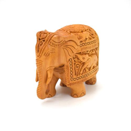 WHITE WOODEN CARVED ELEPHANT FOR HOME DECOR
