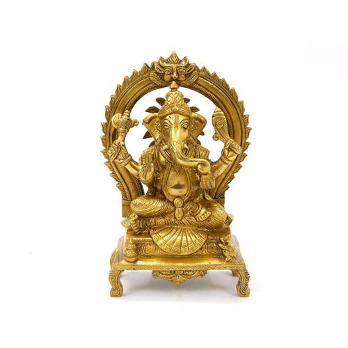 BRASS GANESHA IDOL WITH PRABHAVALI