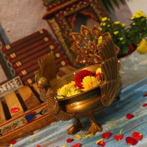 BRASS PEACOCK URLI WITH ANTIQUE FINISH