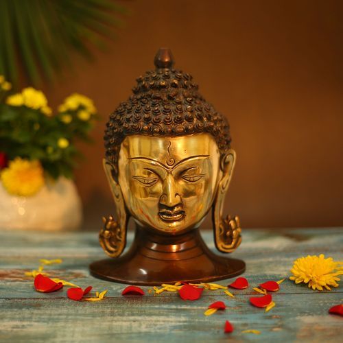 BRASS BUDDHA HEAD WITH ANTIQUE FINISH
