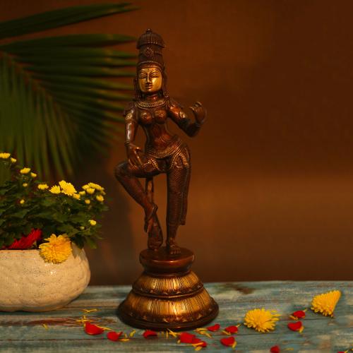BRASS PARVATHY IDOL WITH ANTIQUE FINISH