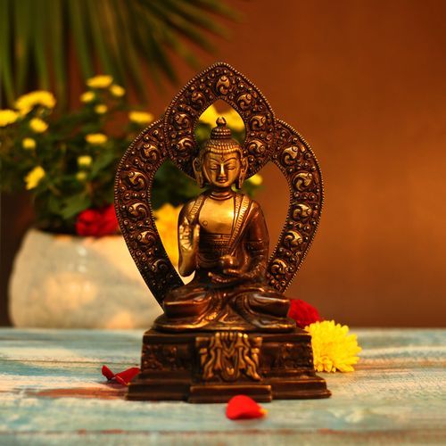 BRASS BUDDHA IDOL WITH ANTIQUE FINISH