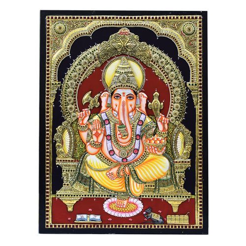 TANJORE PAINTING YELLOW DHOTHI GANESHA