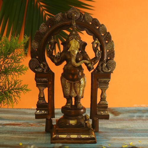 BRASS PRABHAVALI GANESHA IDOL WITH ANTIQUE FINISH