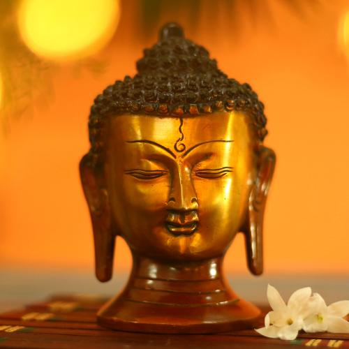BRASS BUDDHA HEAD WITH ANTIQUE FINISH