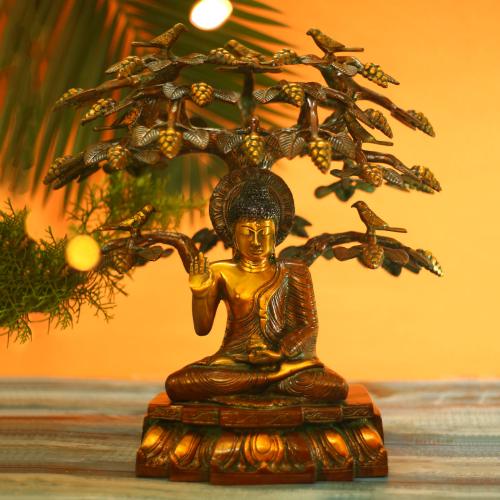 BRASS BUDDHA TREE WITH ANTIQUE FINISH