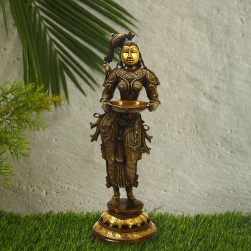 BRASS DEEPA LAKSHMI IDOL WITH ANTIQUE FINISH
