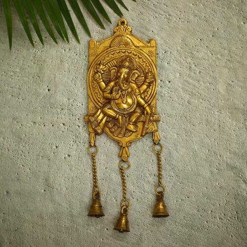 BRASS GANESHA WALL HANGING WITH BELL
