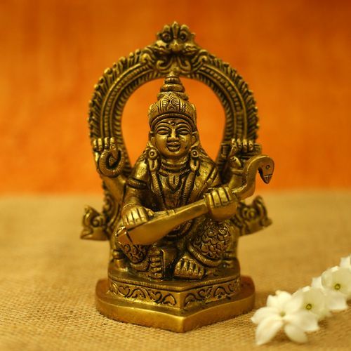 BRASS SARASWATHI IDOL WITH PRABHAVALI