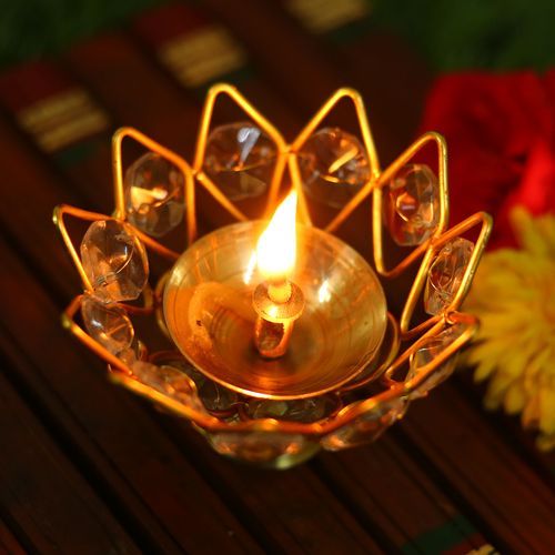 BRASS LOTUS CRYSTAL DIYA