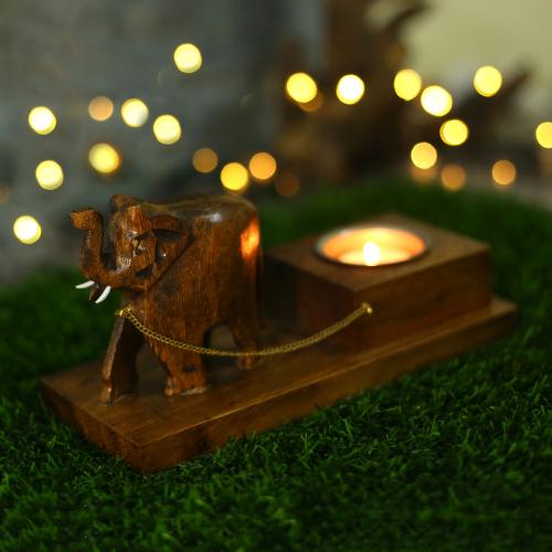 WOODEN ELEPHANT CANDLE STAND