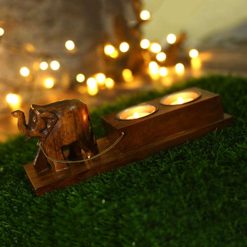 WOOEN ELEPHANT CANDLE STAND