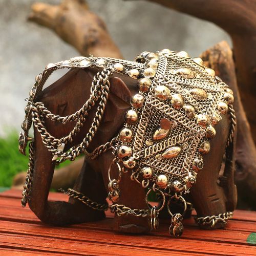 WOODEN ELEPHANT WITH SILVER FINISH