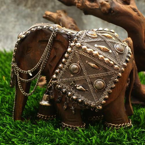 WOODEN ELEPHANT WITH SILVER FINISH