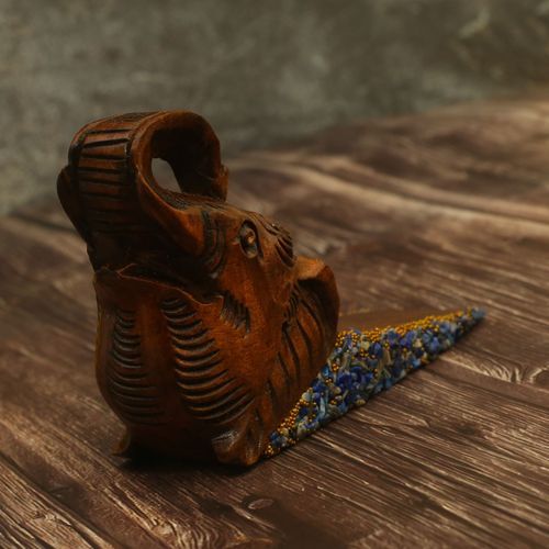 WOODEN ELEPHANT DOOR STOPPER WITH STONE WORK