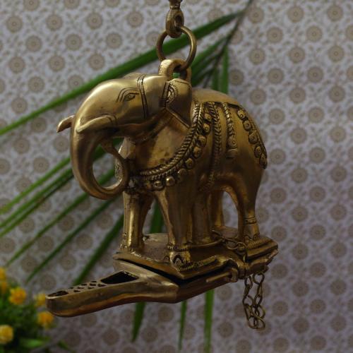 BRASS ELEPHANT WALL HANGING OIL LAMP