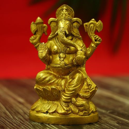 BRASS LOTUS GANESHA IDOL