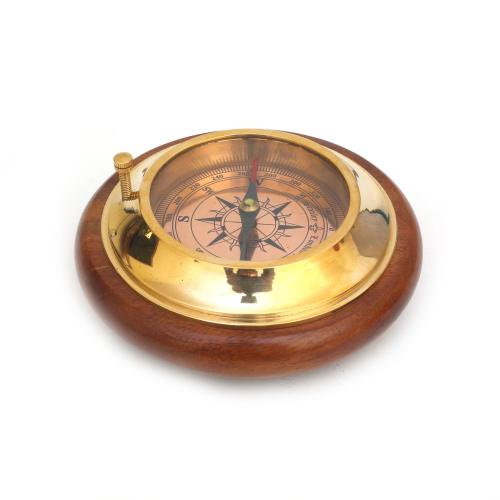 BRASS COMPASS WITH WOODEN BASE