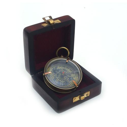 BRASS COMPASS WITH  WOODEN BOX