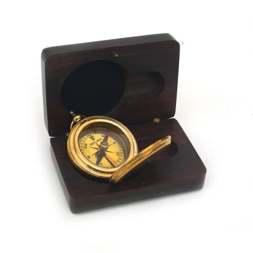 BRASS POCKET COMPASS WITH WOODEN BOX