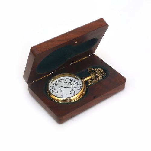 BRASS POCKET CLOCK CHAIN WITH WOODEN BOX