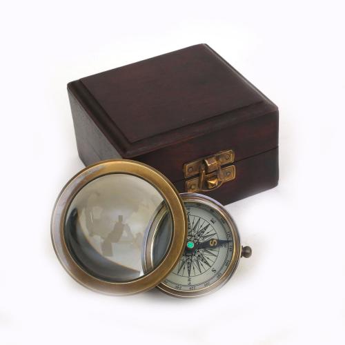 BRASS MAGNIFIER WITH COMPASS