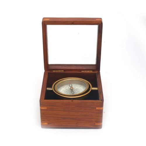 BRASS COMPASS WITH WOODEN BOX