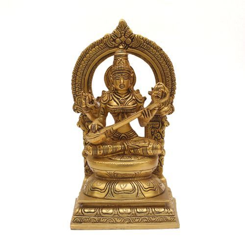 BRASS SARASWATHI IDOL WITH PRABHAVALI