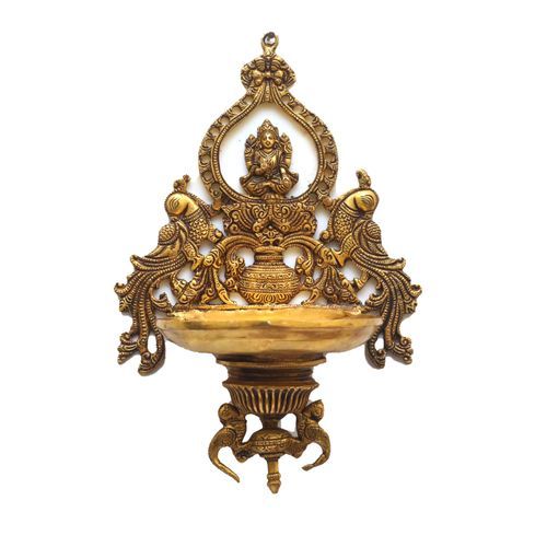BRASS LAKSHMI OIL LAMP WITH WALL HANGING
