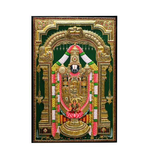 TANJORE PAINTING BALAJI WITH PADHA LAKSHMI SEMI EMBOSSE
