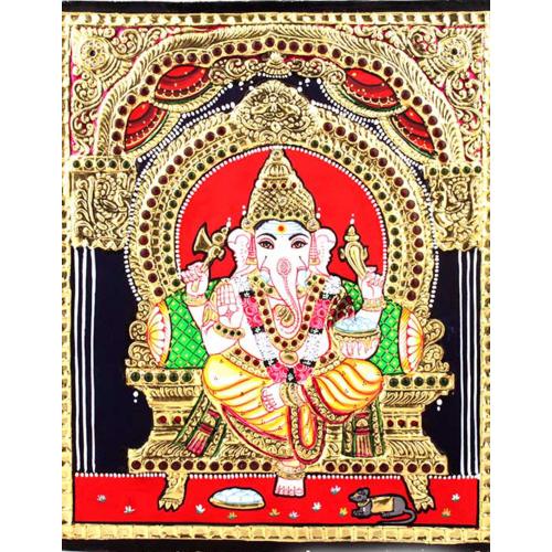 22ct Gold Handmade Lord Ganesha Sitting Tanjore Painting