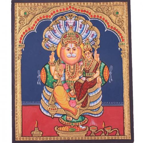 22ct Gold Handmade Lakshmi Narasimhar Antique Tanjore Painting