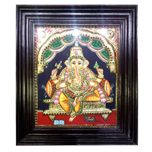 22ct Gold Handmade Lord Ganesha in Mantap Tanjore Painting