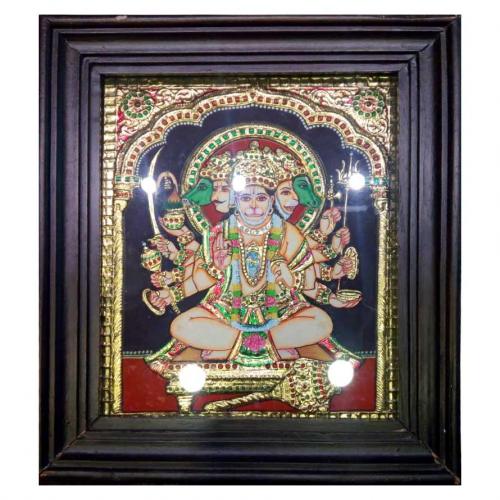 22ct Gold Lord Hanuman Panchamukhi/Five faces Tanjore Painting