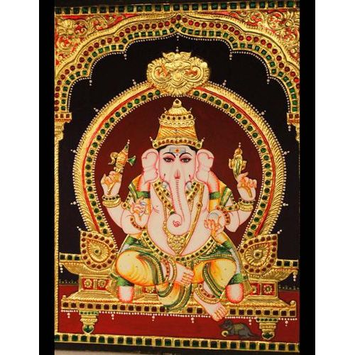 22ct Gold Handmade Lord Ganesha Sitting Tanjore Painting