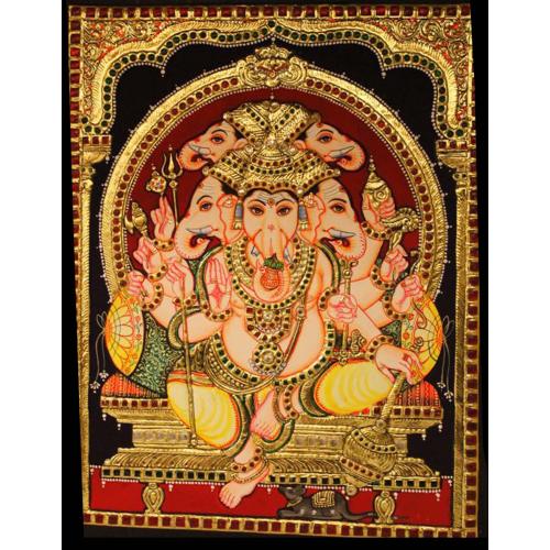 22ct Gold Lord Ganesha Panchamukhi/Five faces Tanjore Painting