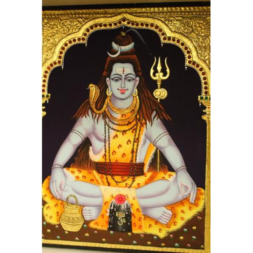 22ct Gold Handmade Lord Shiva With Linga Tanjore Painting