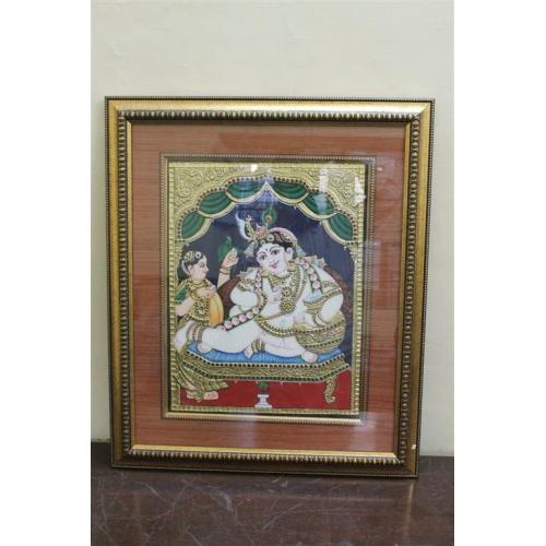 22ct Gold Handmade Lord Krishna Eating Butter Tanjore Painting