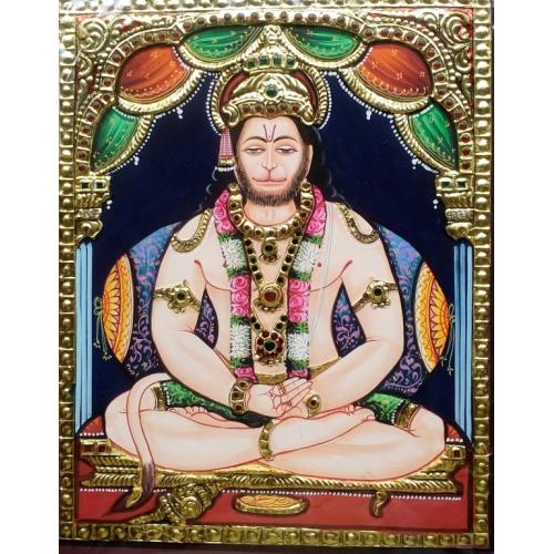22ct Gold Lord Hanuman Meditating/Dhyana Tanjore Painting